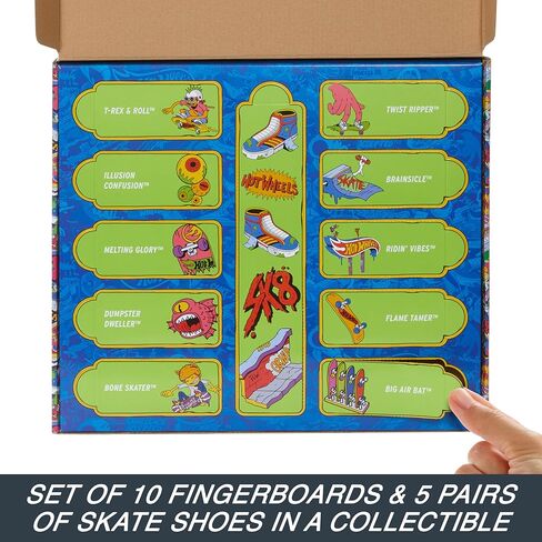 Hot Wheels Skate Tricked Out Pack, 4 Hot Wheels-Themed Fingerboards & 2 Pairs of Skate Shoes, Includes 1 Exclusive Set (Styles May Vary) in Kuwait