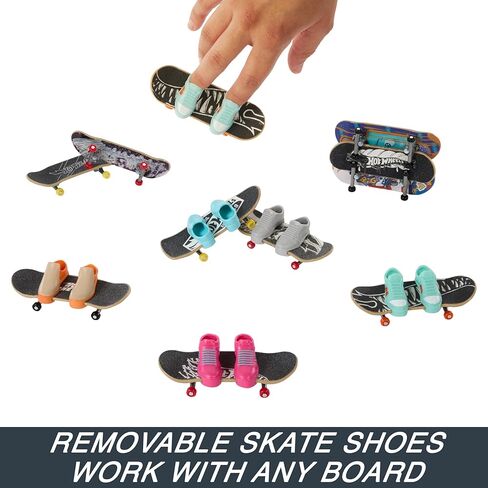 Hot Wheels Skate Tricked Out Pack, 4 Hot Wheels-Themed Fingerboards & 2 Pairs of Skate Shoes, Includes 1 Exclusive Set (Styles May Vary) in Kuwait