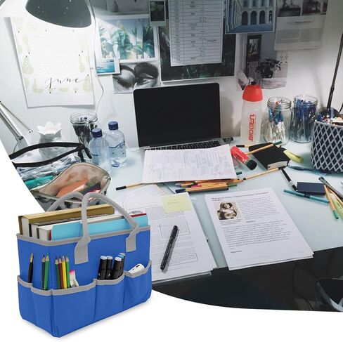 حقيبة حمل للتخزين من Cupohus Art Organizer مع جيوب ومقابض، علبة حمل من قماش أكسفورد للمعلم والضابط والفنان والطلاب والمسافر والمزيد - أسود مع حافة رمادية in Kuwait
