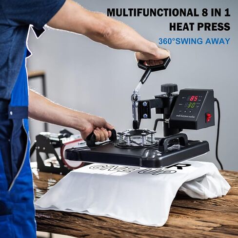 TOPDEEP 5 in 1 Heat Press Machine, 12x15 inch Swing Away Heat Press for Sublimation, T Shirt Pressing Machine Multifunction, Heat Press Transfer Machine Combo for T-Shirt Hat Cap Mug Plate Cap in Kuwait