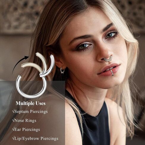 Besteel 16Pcs Septum Rings 16G Black Septum Jewelry Stainless Steel Daith Earrings Nose Rings Hoop CZ Cartilage Helix Tragus Earrings Septum Clicker Piercing Jewelry in Kuwait