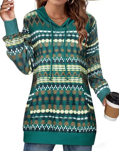 Miusey Womens Hooded Shirts Long Sleeve V Neck Tunic Hoodie Lightweight Sweatshirts with Kangaroo Pocket in Kuwait
