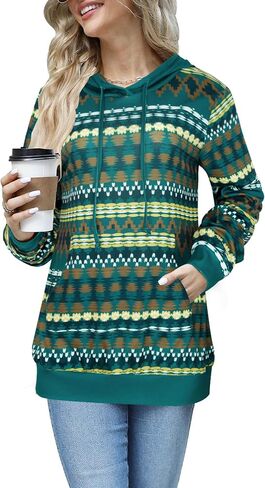 Miusey Womens Hooded Shirts Long Sleeve V Neck Tunic Hoodie Lightweight Sweatshirts with Kangaroo Pocket in Kuwait