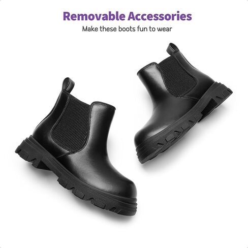 DREAM PAIRS Girls Chelsea Boots Side Zipper Interchangeable Accessories Ankle Booties Toddler/Little Kid/Big Kid in Kuwait