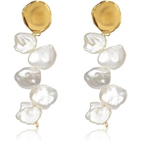 ELEXIS Baroque Pearl Earrings For Women Dangle Handmade Trendy Wedding Real Freshwater Natural Pearls Hanging Earrings For Girl Brides Engaged Bridesmaid Vintage Jewelry Gift For Mom in Saudi Arabia