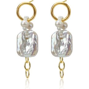ELEXIS Baroque Pearl Earrings For Women Dangle Handmade Trendy Wedding Real Freshwater Natural Pearls Hanging Earrings For Girl Brides Engaged Bridesmaid Vintage Jewelry Gift For Mom