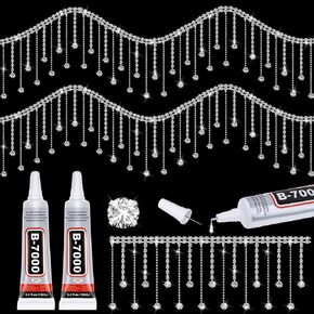 Tetutor 2 Yard Rhinestone Trim Fringe with B7000 Glue, Irregular Rhinestone Fringe Belt Rhinestone Tassel, Sparkle Diamond Fringe Rhinestone Ribbon Tassel Chain for DIY Clothing Wedding Decoration