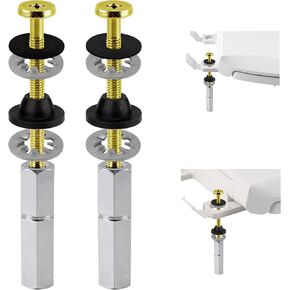 Hibbent 2 PCS Universal Toilet Seat Bolts Kit, Heavy Duty Solid Brass Toilet Bolts with Extra Long Stainless Steel Downlock Nuts Rubber Washers Gaskets, Easy to install - Bathroom Toilet Repair Screw