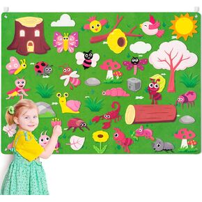 WATINC Insect Teaching Felt Board Story Set 3.5 Ft 45Pcs Preschool Bug Animals Caterpillar Bee Butterfly Dragonfly Storytelling Flannel Early Learning Play Kit Wall Hanging Gift for Toddlers