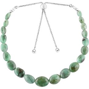 ZEMBIENCE Natural Ethiopian Opal Gemstones Bolo Bracelets, Plain Nuggets Beads, Silver Plated, Handmade, Libra Zodiac, Adjustable Slider. Statement, Gift for Women. Size 10"
