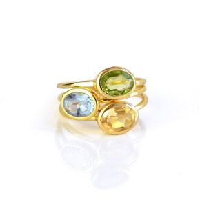Small Oval Stacking Mother's Rings in All Birthstones, Dainty Gold-Plated Gemstone Rings [smalloval]