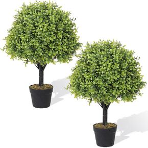 I.C.ELAINE 27" T Topiary Trees Artificial Indoor Outdoor 2 Pack Fake Boxwood Topiaries Faux Bushes and Shrubs Set of 2 for Front Porch Home Garden Patio Decor