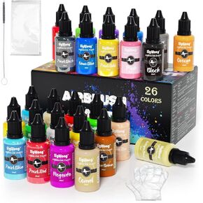 Airbrush Paint Set - 24 Colors Airbrush Paint with 2 Airbrush Cleaner, Ready to Spray, Water Based Acrylic Airbrush Paint Kit for Metal, Plastic Models, Leather, 20ml/Bottle