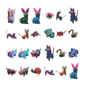 Alebrijes Mexican folk wood carving sculptures oaxacan alebrije set mexican widdling carvings animal figurines from oaxaca art decor (Set 10)