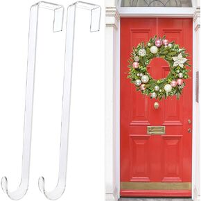 Wreath Hangers for Front Door,12 in Door Hanger Hook Clear Wreath Hanger,2 Pack Non Scratch Over The Door Hooks Fall Halloween Christmas Decorations Indoor Outdoor,Welcome Sign for Front Door Decor