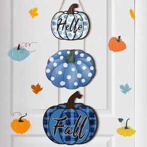 Thyle 3 Pcs Fall Decorations Wood Pumpkin Hanging Sign Happy Fall Y'all Wooden Pumpkins Wall Signs White Blue Fall Decor Thanksgiving Autumn Centerpieces Decor for Home Front Door Mantel Wall
