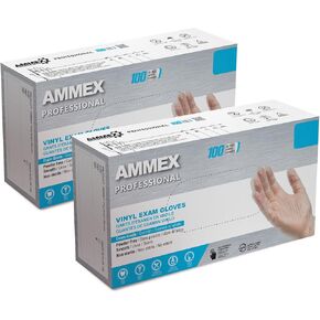 قفازات AMMEX المصنوعة من الفينيل للاستعمال مرة واحدة - شفاف، 4 مل، خالية من المسحوق، غير قابلة للتعديل، حجم متوسط، علبة من 1000