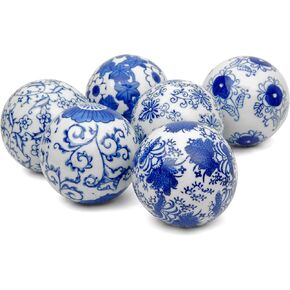 Oriental Furniture 3" Blue & White Decorative Porcelain Ball Set(B)