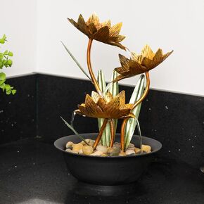 Alpine Corporation 13" H Indoor Multi-Tier Metal Lotus Flower Tabletop Fountain with Stone-Filled Base