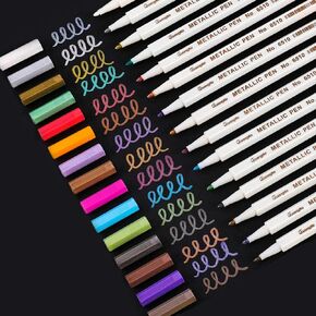 Sunshilor Metallic Markers Fine Point Metallic Marker Pens for Black Paper, Art Rock Painting, Easter Egg, Halloween Pumpkin, Card Making, Metal, Ceramics, Wine Glass, Set of 20