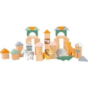 Small Foot- 50 Wooden Building Block Safari Playset- Stacking Toys for Boys and Girls Ages 12+ Months-Montessori-Perfect for Birthdays and Holidays