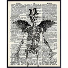 Gothic Skeleton Decor 11x14 - Halloween Decorations - Steampunk Decor - Goth Gothic Home Decor - Medieval Renaissance Bat Wall Decor Poster - Creepy Scary Poster - Pagan Gifts - Skull Wall Art