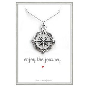 Compass Necklace Sterling Silver, Enjoy the Journey, Travel Necklace, Graduation Gift Necklace,18 Inches