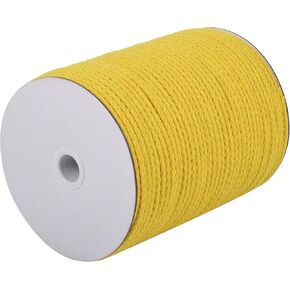 CAQUBO Braided Macrame Cord 4mm x 172 Yards, Lemon Yellow, Natural Braided Cotton Cord, Braided Rope for Crafts, Drawstring Cord, Casing Shape, Natural Macrame Supplies for Plant Hanger Wall Hanging