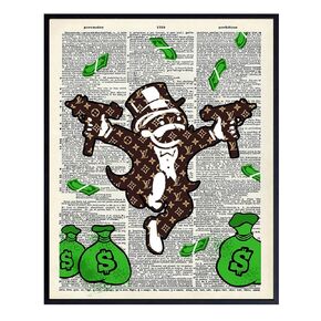 LARGE 11X14 - Designer LV Monopoly Man Poster - Glam Fashion Design - Urban Street Art - Graffiti Wall Art Print - Room Decoration for Dorm, Office, Teens Bedroom – Cool Gift – High Fashion Home Decor