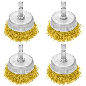 4 Pcs Wire Cup Brush for Drill 1/4 Inch Hex Shank Wire Brush Wheel Cup Brush Steel Drill Wire Brush for Heavy Cleaning Rust,Stripping and Abrasive