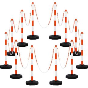 9 Packs Traffic Delineator Post Cone with Base, Traffic Cones Safety Cones Caution Cones Plastic Stanchion Chain Safety Barriers with 6.6 Feet Link Chain and S Hooks for Parking Lot Construction