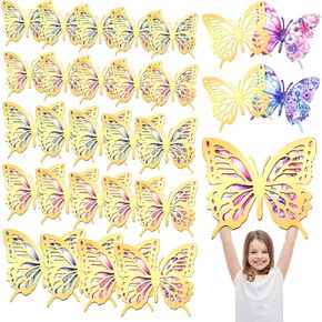 Harloon 24 Pcs Large Butterfly Party Decoration Gold Pink Giant Gold Butterfly Gold Butterfly Decorations Butterfly Wall Decor Giant Paper Butterfly Wall Stickers for Birthday Bedroom Wedding Decor