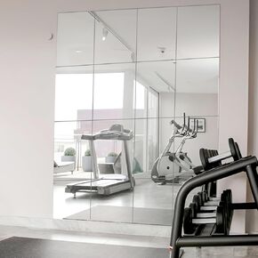PETAFLOP Full Length Mirror Tiles, 4Pcs 14x11 Inch Glass Full Body Wall Mirror for Home Gym Bedroom Living Room Closet Door Dorm