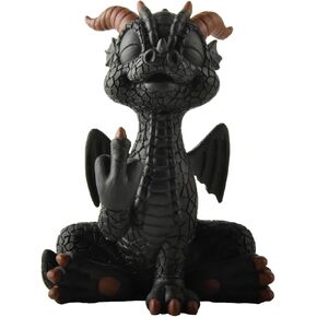 JFSM INC. Happy Baby Black Dragon Raising Middle Finger Figurine - Handcrafted Collectible Figure with Intricate Details for Home Decor, Gifts, and Fantasy Lovers