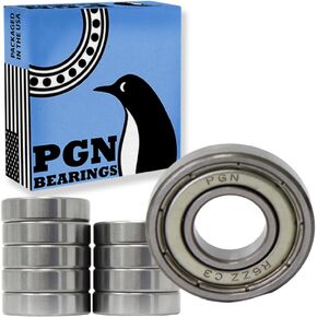 محامل PGN (10 عبوات) R6-ZZ - محمل كروي مختوم من الصلب الكروم المشحم - محامل 3/8 بوصة × 7/8 بوصة × 9/32 بوصة مع درع معدني ودعم دورة في الدقيقة العالية
