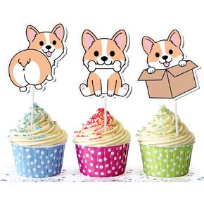 Funny dogs Cupcake Toppers | Kawaii corgi Party Supplies for Birthday and etc. | Cute Dog Theme Birthday Decorations for Kids |