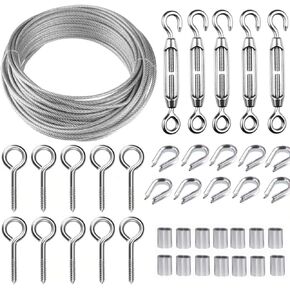 TooTaci String Light Hanging Kit,304 Stainless Steel M5 Turnbuckle Wire Tensioner Kit,1/16 Vinyl Coated Stainless Steel Cable Wire Rope 165ft Light Guide Wire Metal Cable for Outdoor Hanging