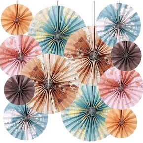 Sintuff 12 Pieces Colorful Hanging Paper Fans Decorations 6 Types Watercolor Round Paper Garlands Decorations for Wall School Classroom Decor Supplies Birthday Wedding Party Accessories (Watercolor)