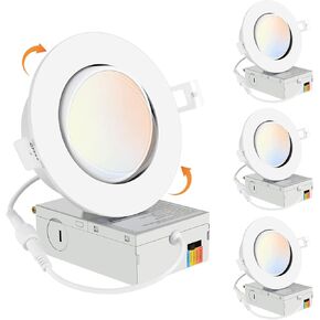 LPSAFP مصباح LED غائر مقاس 4 بوصات مع صندوق توصيل، محور قابل للتعديل، 9 وات CRI90 + 850 لومن 5 CCT قابل للتحديد، مثالي للإضاءة الموضعية الداخلية. عاكس للضوء وتصنيف IC ETL، عبوة من 4 قطع