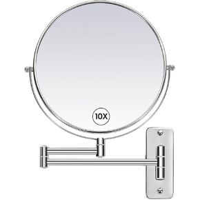 Large Size 9-in Wall Mounted Magnifying Makeup Mirror 1X/10X Magnification,Extendable Bathroom Mirrors Wall Mount Vanity Mirror for Shaving,12-in Folding Arm,Flexible Adjustable,Space-Saving,No Light