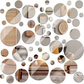 Real Glass Round Mirror Tiles Frameless Round Wall Mirrors Glass Mirror Tiles Round Wall-Mount Mirrors with Acrylic Double Sided Adhesive for Bedroom Bathroom Craft Decor (28 Pcs, 2/3/4/6/8/10 Inch)