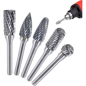 Carbide Burr Set, Die Grinder Bits 1/4 Inch Shank, 8pcs Double Cut Solid Carbide Rotary Burr Set for Die Grinder Drill, Metal Wood Carving, Engraving, Polishing, Drilling