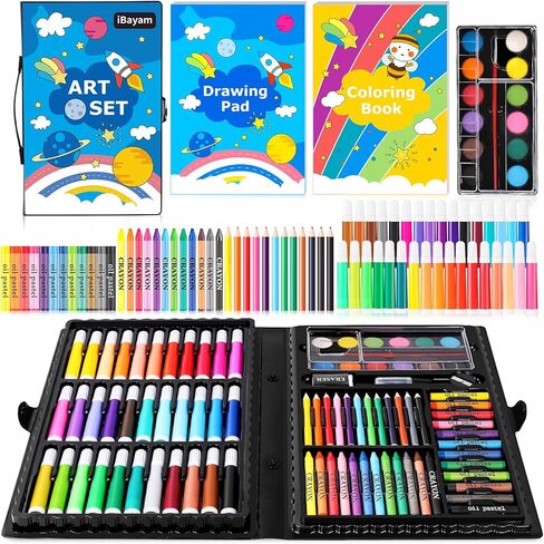 iBayam Art Supplies، مجموعة أدوات رسم مكونة من 149 حزمة، مجموعة فنية من صندوق الهدايا والفنون والحرف اليدوية للأطفال والبنات والأولاد، مع لوحة رسم وكتاب تلوين وأقلام تلوين وأقلام باستيل وأقلام رصاص وأقلام ألوان مائية وكعك in Kuwait