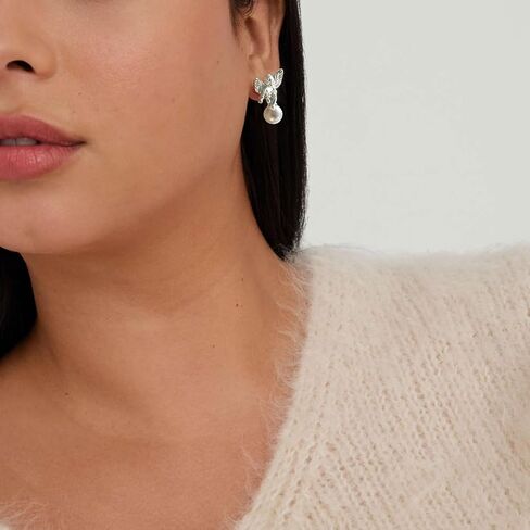 Dainty Pearls & Cute Cherub Charm Pendant Earrings, Pearls Dangling Earrings, Angel Stud Earrings, Natural Pearl Pendant Eardrop, Anniversary Gifts for Her in Kuwait