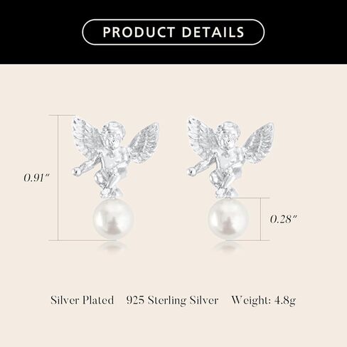 Dainty Pearls & Cute Cherub Charm Pendant Earrings, Pearls Dangling Earrings, Angel Stud Earrings, Natural Pearl Pendant Eardrop, Anniversary Gifts for Her in Kuwait