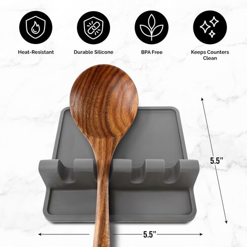 Zulay Kitchen Silicone Utensil Rest - BPA-Free, Durable Spoon Rest with Drip Pad - Heat-Resistant Spoon Rest for Stove Top - Spoon Rest for Kitchen Counter - Kitchen Gadgets & Kitchen Utensils Holder in Kuwait