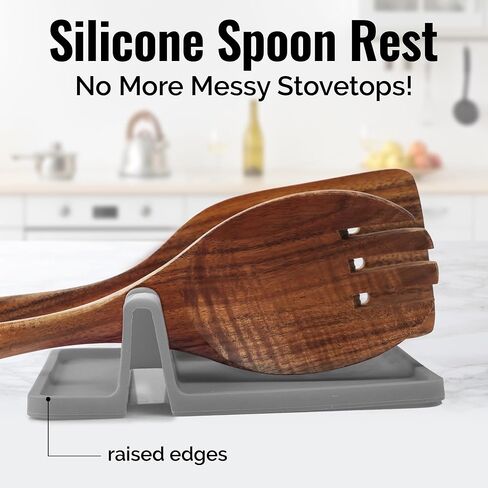 Zulay Kitchen Silicone Utensil Rest - BPA-Free, Durable Spoon Rest with Drip Pad - Heat-Resistant Spoon Rest for Stove Top - Spoon Rest for Kitchen Counter - Kitchen Gadgets & Kitchen Utensils Holder in Kuwait