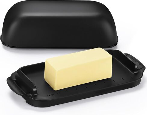 AONCO Butter Dish with Lid, Butter Container Holds for Countertop, Unbreakable Butter Keeper for Home Kitchen Decor, Perfect for East/West Coast Butter, BPA-free, Microwave/Dishwasher Safe (Black) in Kuwait