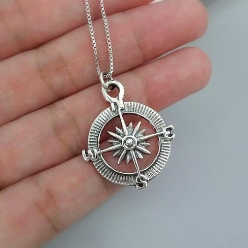 Compass Necklace Sterling Silver, Enjoy the Journey, Travel Necklace, Graduation Gift Necklace,18 Inches in Saudi Arabia