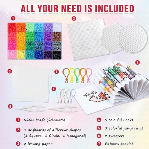 QUEFE Fuse Beads Kit of 72 Assorted Colors, 15000 5mm Beads Craft Kit Including Pegboard, Melting Beads, Ironing Paper, Tweezers & Colorful Hooks, Great Creative Arts and Crafts Set for Girls in Kuwait